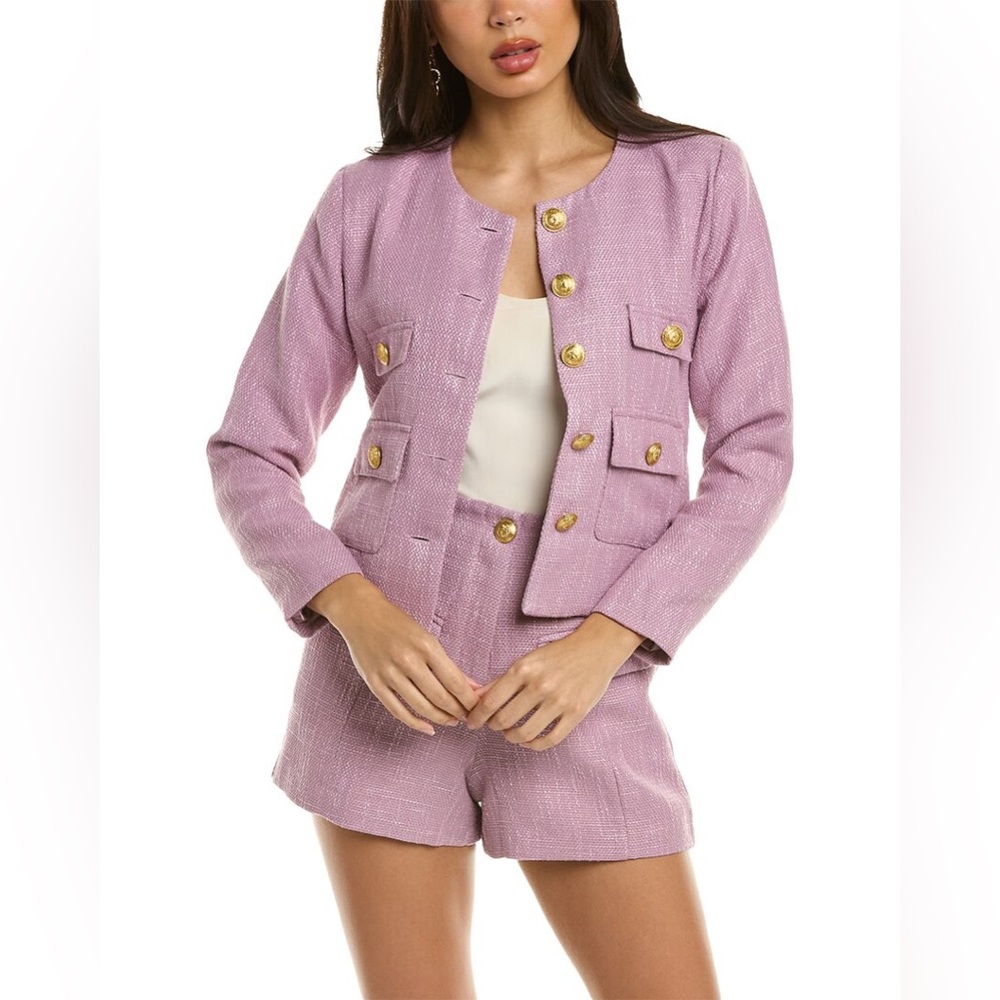 Nwt Bishop and young Purple Button-Up tweed Short and blazer set Dalfina